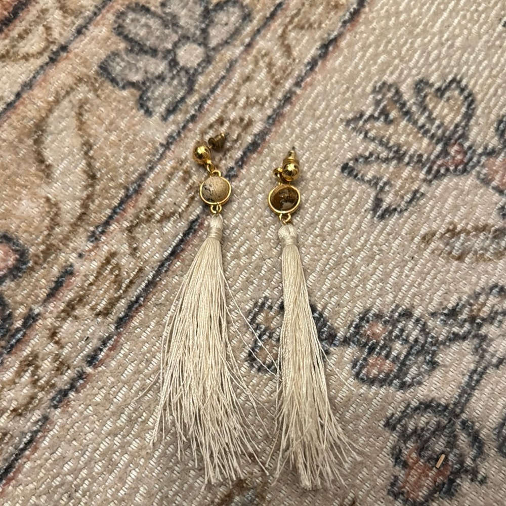 Uncommon James Gold and Cream Tassel Earrings